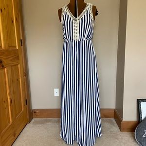 Soieblu navy and white striped maxi dress